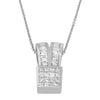 14K White Gold 1 5/8 cttw Princess and Baguette Cut Diamond Heart Ribbon Pendant Necklace (G-H, VS1-VS2)