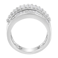 14K White Gold Round and Baguette Diamond Ring (1 1/2 Cttw, F-G Color, SI1-SI2 Clarity) - Size 6-3/4