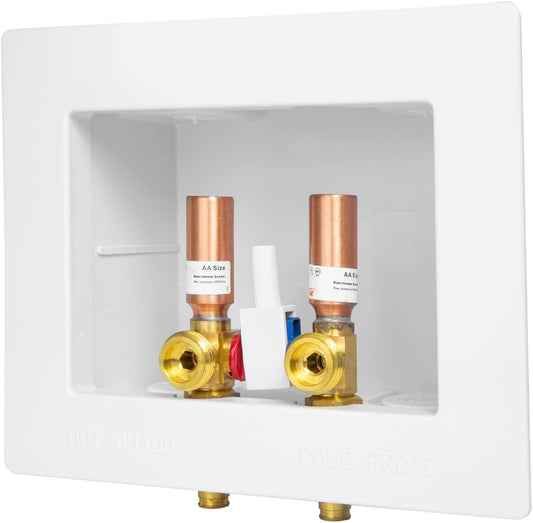 1/2" PEX Expansion (F1960) Inlet, Washing Machine Outlet Box, Single Control Valve, with Copper Water Hammer Arrestor Plumbingsell