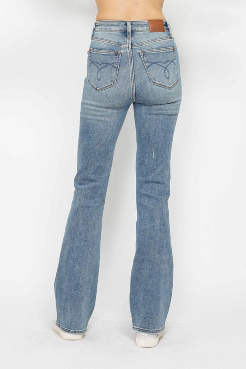 Judy Blue Full Size Tummy Control Back Embroidered Pocketed Bootcut Jeans Plus Size