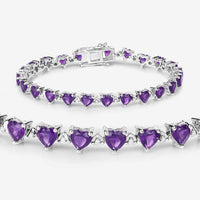 10.01 Carat Genuine Amethyst and White Diamond .925 Sterling Silver Bracelet