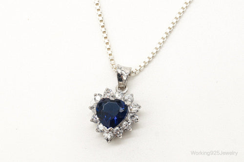 Blue Lab Sapphire Cubic Zirconia Heart Sterling Silver Necklace