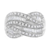.925 Sterling Silver 1.0 Cttw Channel Set Alternating Round and Baguette Diamond Cross-over Bypass Ring Band (I-J Color, I2-I3 Clarity) - Size 7