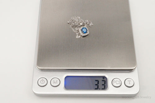 Designer Ryze Blue & White Cubic Zirconia Sterling Silver Necklace
