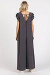 Mittoshop V-Neck Ruffled Jumpsuit with Cap Sleeves and Wide Leg Design