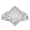 .925 Sterling Silver 1/3 Cttw Invisible Set Princess-Cut Diamond Rhombus and Beaded Halo Ring (H-I Color, SI1-SI2 Clarity) - Ring Size 7