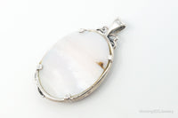 VTG Pink Mother of Pearl Marcasite Butterfly Flower Sterling Silver Pendant
