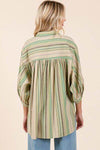Mittoshop Striped Bubble Sleeve Button Down Shirt