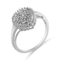10K White Gold 1/2 Cttw Round & Baguette Cut Diamond Pear Shaped Domed PavÃ© Cluster with Halo Cocktail Ring (H-I Color, SI1-SI2 Clarity) - Size 5