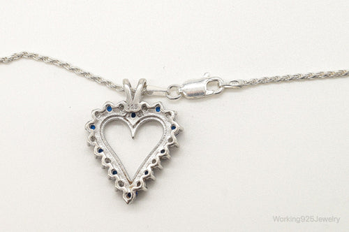 Blue & White Cubic Zirconia Heart Sterling Silver Necklace