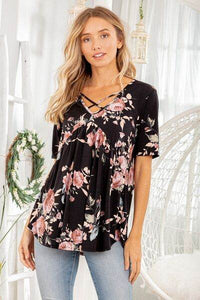Heimish Full Size Crisscross Neck Floral Babydoll Top Plus Size