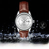 Women's Leather Strap Quartz Watch Silver Case Dual Day