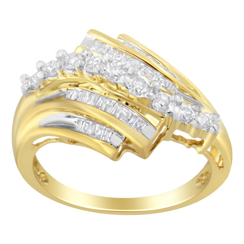 10K Yellow Gold Round and Baguette Diamond-Cut Ring (1/2 Cttw, I-J Color, I1-I2 Clarity) - Size 7