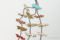 VTG Native America Fox Fetish Carved Multi Gem Sterling Silver Necklace