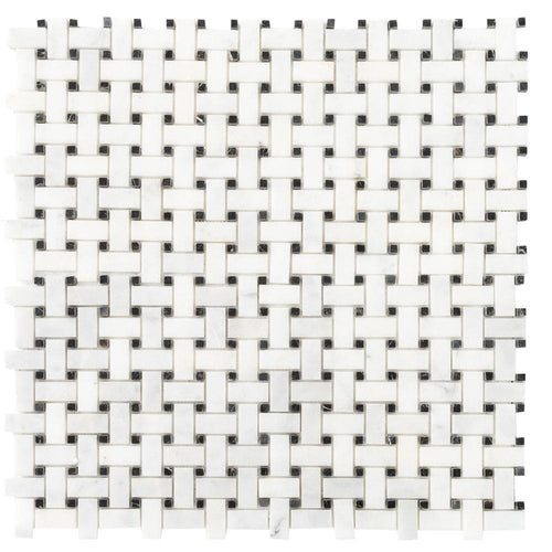 Carrara White-Toros Black Basketweave Mosaic Floor and Wall Tile - Livfloors Collection