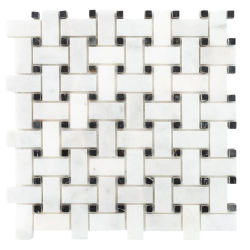 Carrara White-Toros Black Basketweave Mosaic Floor and Wall Tile - Livfloors Collection