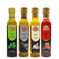 Basso 1904 Infused Extra Virgin Olive Oil Gift Set – Garlic, Chili, Rosemary & Basil – 4 x 8.5 fl oz (250 ml)