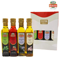 Basso 1904 Infused Extra Virgin Olive Oil Gift Set – Garlic, Chili, Rosemary & Basil – 4 x 8.5 fl oz (250 ml)
