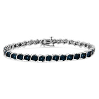 .925 Sterling Silver 1/10 Cttw Miracle-Set Treated Blue Color Diamond Miracle Plate "S" Link Tennis Bracelet (Blue Color, I2- I3 Clarity) - 7.25"