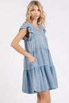 Mittoshop V-Neck Ruffled Cap Sleeve Mini Dress