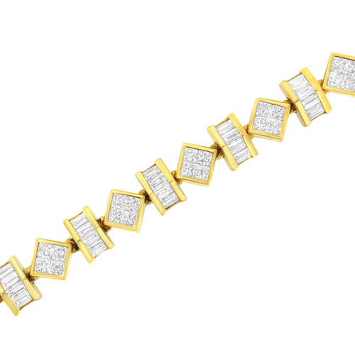 14K Yellow Gold 7.50 Cttw Princess and Baguette Diamond Geometric Link Bracelet