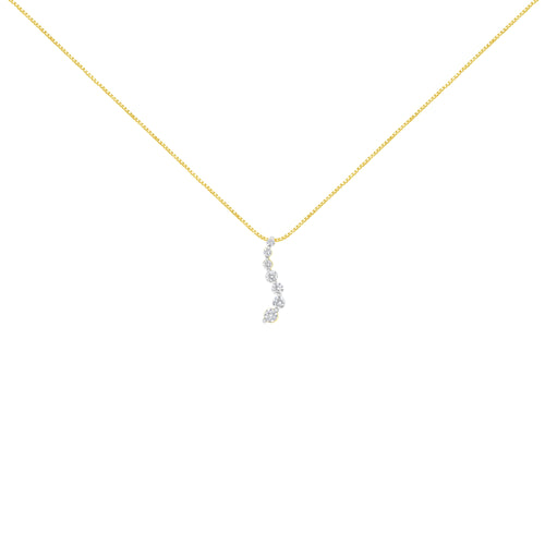 AGS Certified 14K Yellow Gold 2.0 Cttw Baguette and Brilliant Round-Cut Diamond Journey 18" Pendant Necklace (F-G Color, I1-I2 Clarity)