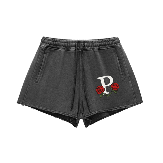 Phantom Roses Snow Washed Drawstring Shorts