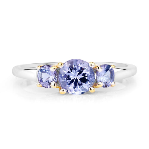 Two Tone Plated 1.07 Carat Genuine Tanzanite .925 Sterling Silver Ring