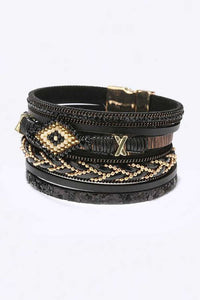 Beaded Layered Bohemian Magnetic Clasp Bracelet For Women