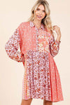 Mittoshop Floral Button Detail Long Sleeve Shirt Dress