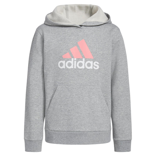 adidas Girls Long Sleeve Graphic Fleece Hooded Pullover Medium Grey Heather Pastel
