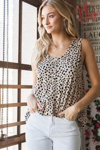 Heimish Full Size Front Button Animal Print Sleeveless Top Plus Size