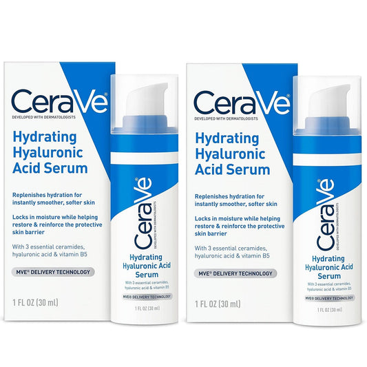 2 Pack Cerave Hyaluronic Acid Serum for Face with Vitamin B5 and Ceramides, Hydrating Face Serum
