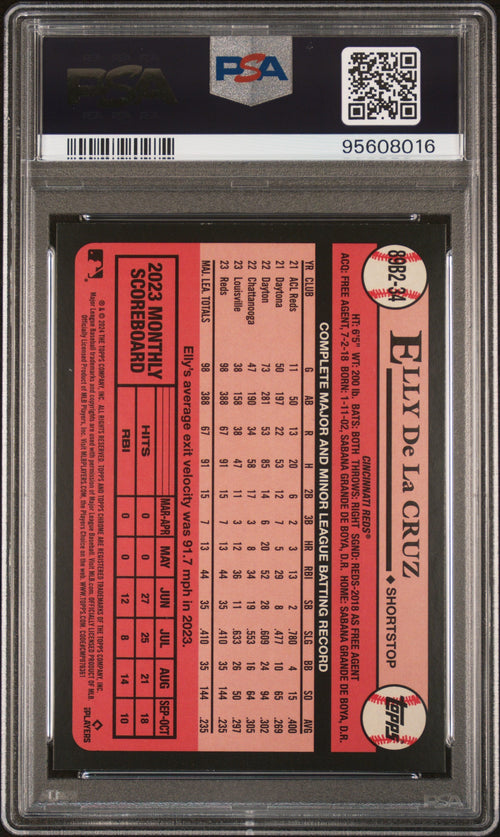 Graded 2024 Topps Elly De La Cruz #89B2-34 1989 Topps Foil Rookie RC Baseball Card PSA 10 Gem Mint