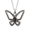 Black Butterfly Necklace With Crystal Accent Pendant