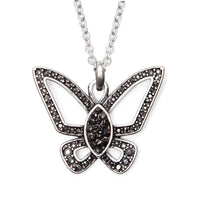 Black Butterfly Necklace With Crystal Accent Pendant