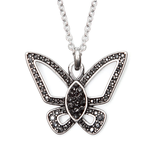 Black Butterfly Necklace With Crystal Accent Pendant