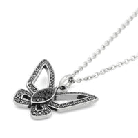 Black Butterfly Necklace With Crystal Accent Pendant