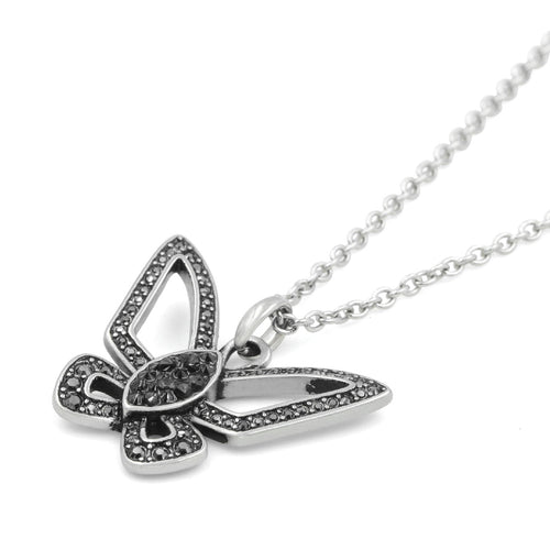 Black Butterfly Necklace With Crystal Accent Pendant