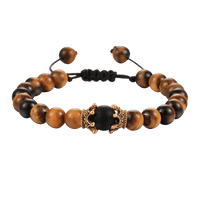 Black Lava Stone Crown Charm Tiger Eye Beads Bracelet For Men Women Braided Bracelets Handmade Adjustable Couple Distance Bracelets Lava Stone Beads Essential Oil Diffuser Adjustable Bracelet With King Queen Crown Charm