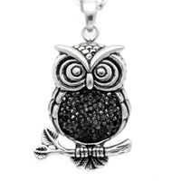 Black Owl Cubic Zirconia Pendant Necklace For Women