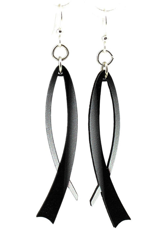 Black Ribbon Dangle Earrings Lightweight Charity Awareness