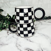 Black And White Checkered Ceramic Mug 13.5oz Hand-Painted Retro Dishwasher Safe