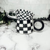 Black And White Checkered Ceramic Mug 13.5oz Hand-Painted Retro Dishwasher Safe