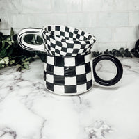 Black And White Checkered Ceramic Mug 13.5oz Hand-Painted Retro Dishwasher Safe