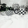 Black And White Checkered Ceramic Mug 13.5oz Hand-Painted Retro Dishwasher Safe