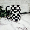 Black And White Checkered Ceramic Mug 13.5oz Hand-Painted Retro Dishwasher Safe