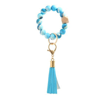 Blue Marble Keychain Bracelet Beaded Wristlet Silicone