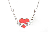 Bone Heart Necklace Skeleton Hands Red Heart Pendant