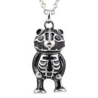 Bony Bear Skeleton Pendant Necklace Gothic Silver Charm